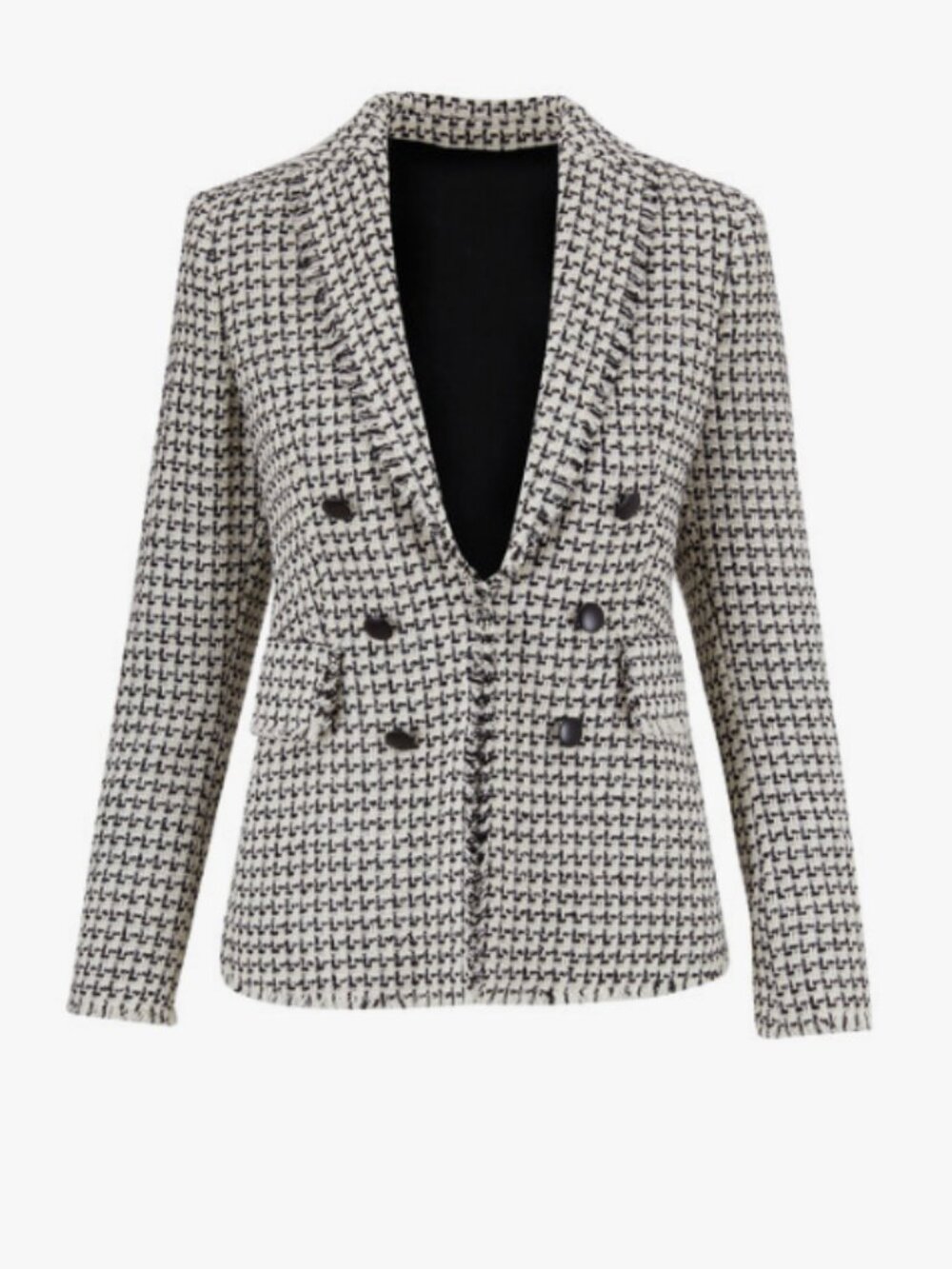 Akris Punto Tweed Blazer Jacket Black White Double-Breasted Cotton Luxury Size 8